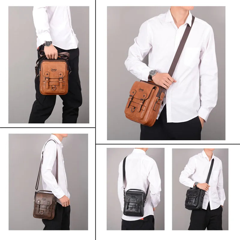 JEEP BULUO Multi-function Business Handbags Men New Man's Shoulder Bag Large Capacity Leather Messenger Bag Crossbody Big Brand